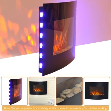 Led Wall Mounted Fireplace Curved Glass Electric Fire Place Fire Place 7 Colour