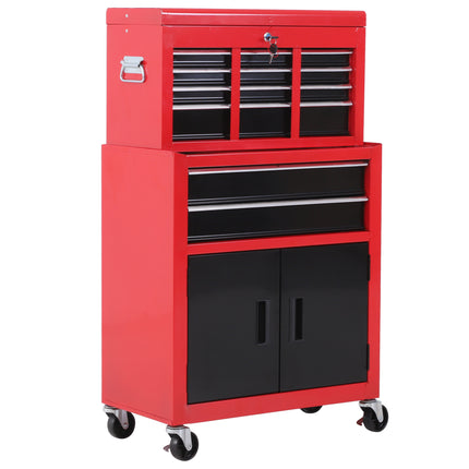 Metal Tool Chest Cabinet with 6 Drawers, Pegboard & Roller Combo 61.6x33x108cm - Red