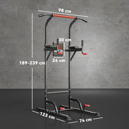 Power Tower Station with Dip Stand and Pull Up Bar for Home Gym Training - Black and Red