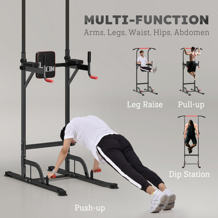 Power Tower Station with Dip Stand and Pull Up Bar for Home Gym Training - Black and Red
