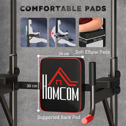 Power Tower Station with Dip Stand and Pull Up Bar for Home Gym Training - Black and Red