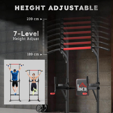 Power Tower Station with Dip Stand and Pull Up Bar for Home Gym Training - Black and Red