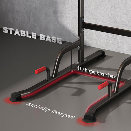 Power Tower Station with Dip Stand and Pull Up Bar for Home Gym Training - Black and Red