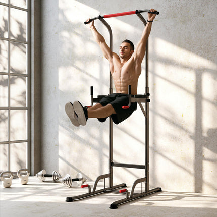 Power Tower Station with Dip Stand and Pull Up Bar for Home Gym Training - Black and Red