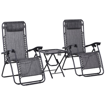 3 Piece Folding Zero Gravity Chair Set with Side Table and Cup Holders - Light Grey
