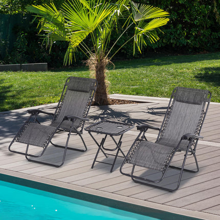 3 Piece Folding Zero Gravity Chair Set with Side Table and Cup Holders - Light Grey