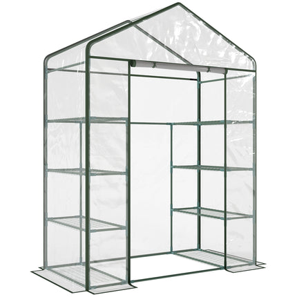 4 Tier 8 Shelf Walk-In Portable Metal Frame Greenhouse 143x73x195 cm - Deep Green