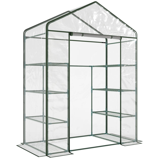 4 Tier 8 Shelf Walk-In Portable Metal Frame Greenhouse 143x73x195 cm - Deep Green