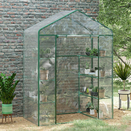 4 Tier 8 Shelf Walk-In Portable Metal Frame Greenhouse 143x73x195 cm - Deep Green