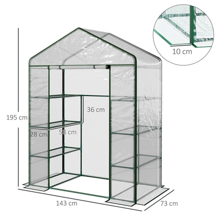 4 Tier 8 Shelf Walk-In Portable Metal Frame Greenhouse 143x73x195 cm - Deep Green