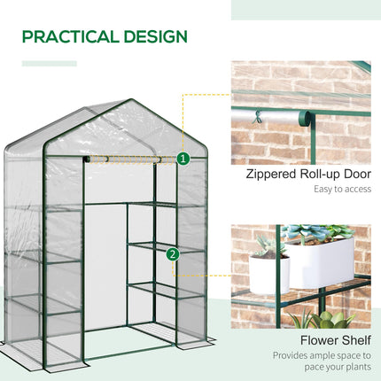 4 Tier 8 Shelf Walk-In Portable Metal Frame Greenhouse 143x73x195 cm - Deep Green