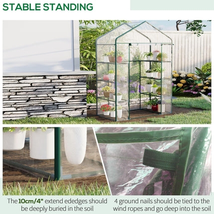4 Tier 8 Shelf Walk-In Portable Metal Frame Greenhouse 143x73x195 cm - Deep Green