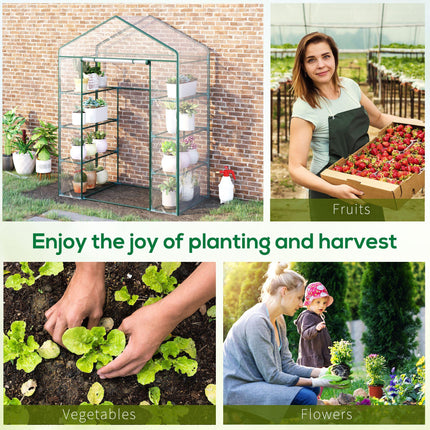 4 Tier 8 Shelf Walk-In Portable Metal Frame Greenhouse 143x73x195 cm - Deep Green