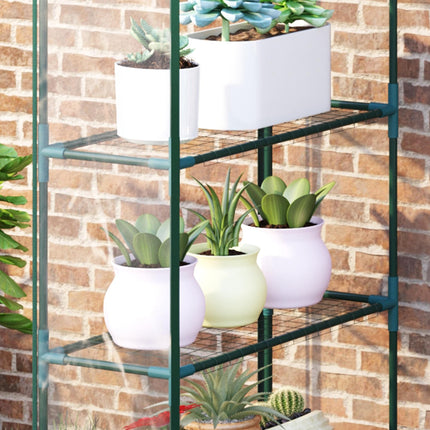 4 Tier 8 Shelf Walk-In Portable Metal Frame Greenhouse 143x73x195 cm - Deep Green