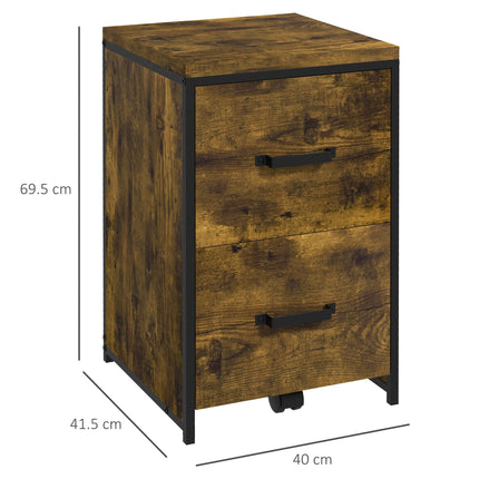 70cm 2-Drawer Filing Cabinet with Hanging File Folder for A4 Letter Size - Rustic Brown
