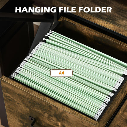 70cm 2-Drawer Filing Cabinet with Hanging File Folder for A4 Letter Size - Rustic Brown