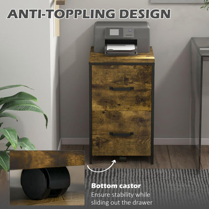 70cm 2-Drawer Filing Cabinet with Hanging File Folder for A4 Letter Size - Rustic Brown