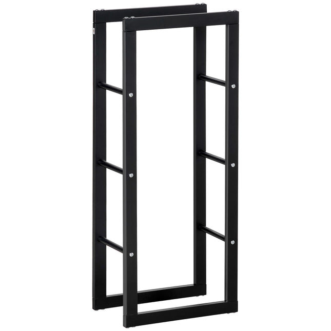 Tall Metal Firewood Log Holder Rack with Side Rails 40W x 25D x 100H cm - Black