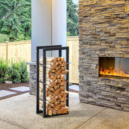 Tall Metal Firewood Log Holder Rack with Side Rails 40W x 25D x 100H cm - Black