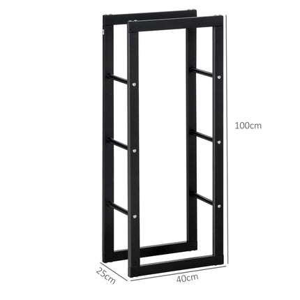 Tall Metal Firewood Log Holder Rack with Side Rails 40W x 25D x 100H cm - Black