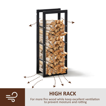 Tall Metal Firewood Log Holder Rack with Side Rails 40W x 25D x 100H cm - Black