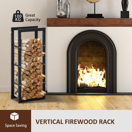 Tall Metal Firewood Log Holder Rack with Side Rails 40W x 25D x 100H cm - Black