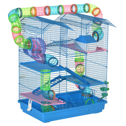 5 Tier Hamster Cage Carrier Habitat with Exercise Wheels, Tunnel, Water Bottle & Accessories - Blue