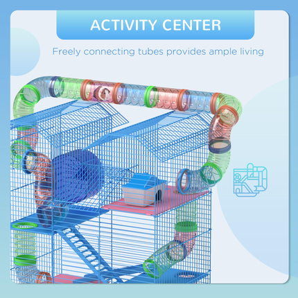 5 Tier Hamster Cage Carrier Habitat with Exercise Wheels, Tunnel, Water Bottle & Accessories - Blue