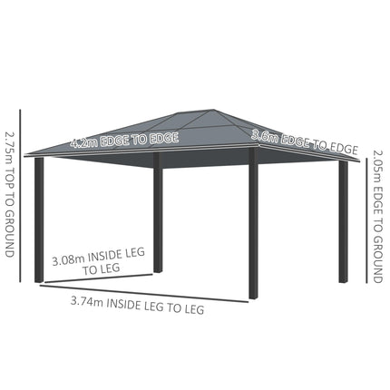 4 x 3.6m Hardtop Gazebo Canopy Set with Polycarbonate Roof & Mosquito Netting - Brown/Black