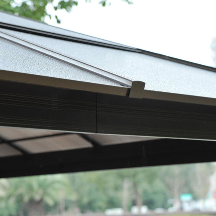 4 x 3.6m Hardtop Gazebo Canopy Set with Polycarbonate Roof & Mosquito Netting - Brown/Black