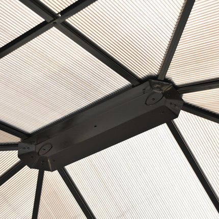 4 x 3.6m Hardtop Gazebo Canopy Set with Polycarbonate Roof & Mosquito Netting - Brown/Black