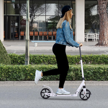 Folding Kick Scooter with 2 Big Wheels Adjustable Handlebar for Teens & Adults 14+ - White