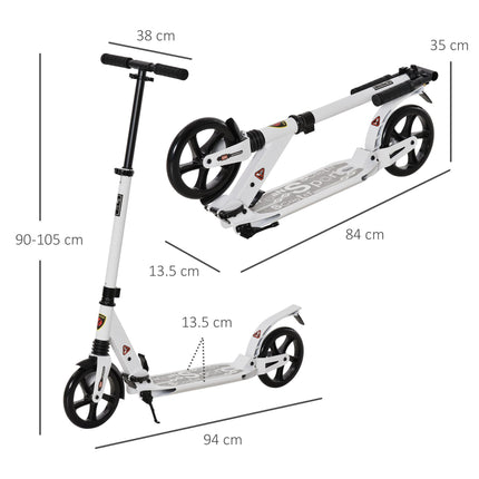 Folding Kick Scooter with 2 Big Wheels Adjustable Handlebar for Teens & Adults 14+ - White