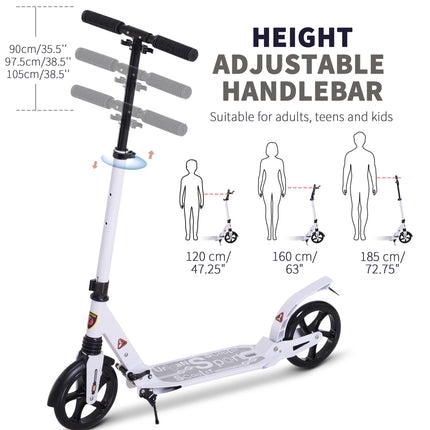 Folding Kick Scooter with 2 Big Wheels Adjustable Handlebar for Teens & Adults 14+ - White