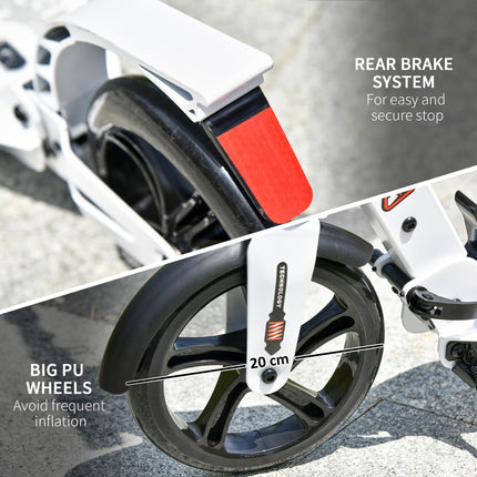 Folding Kick Scooter with 2 Big Wheels Adjustable Handlebar for Teens & Adults 14+ - White