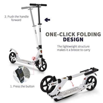 Folding Kick Scooter with 2 Big Wheels Adjustable Handlebar for Teens & Adults 14+ - White