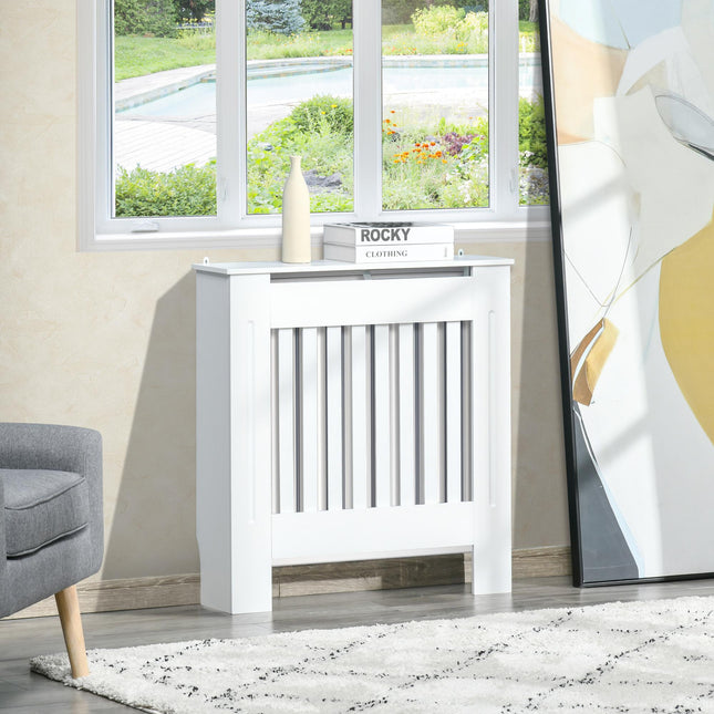 MDF Radiator Cover Cabinet with Vertical Slatted Vent 78L x 19W x 81H - White