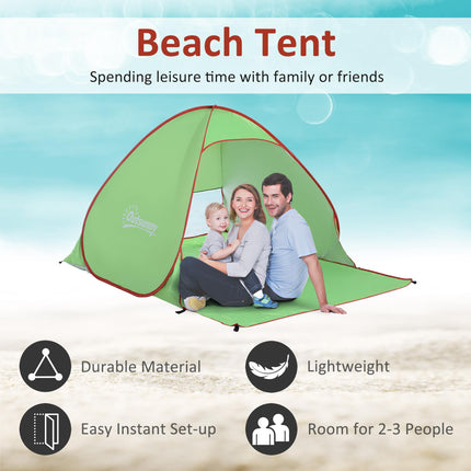 2-3 Person Pop Up Beach Tent with UV Protection - Green
