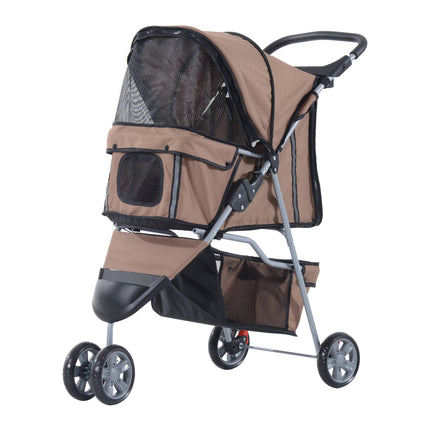 Dog Pram Pet Travel Stroller with Three Wheels - Coffee