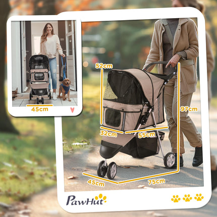 Dog Pram Pet Travel Stroller with Three Wheels - Coffee