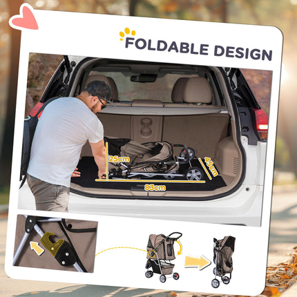 Dog Pram Pet Travel Stroller with Three Wheels - Coffee