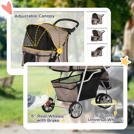 Dog Pram Pet Travel Stroller with Three Wheels - Coffee