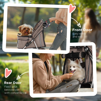 Dog Pram Pet Travel Stroller with Three Wheels - Coffee