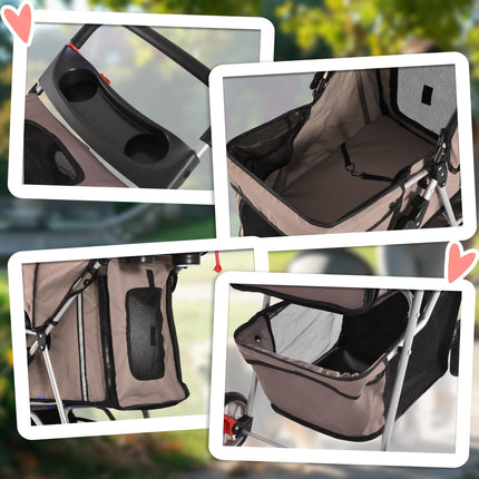 Dog Pram Pet Travel Stroller with Three Wheels - Coffee