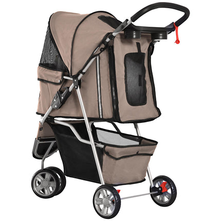 Dog Pram Pet Travel Stroller with Three Wheels - Coffee