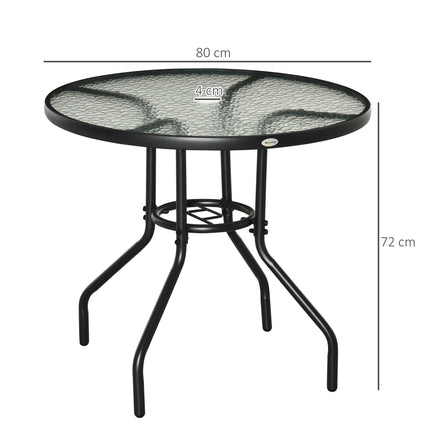 Outdoor Round Dining Table 80cm with Tempered Glass Top & Parasol Hole - Black