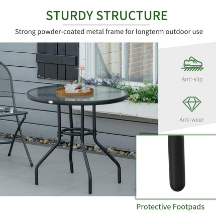 Outdoor Round Dining Table 80cm with Tempered Glass Top & Parasol Hole - Black