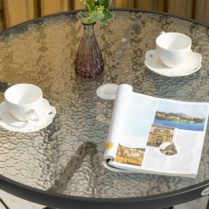 Outdoor Round Dining Table 80cm with Tempered Glass Top & Parasol Hole - Black