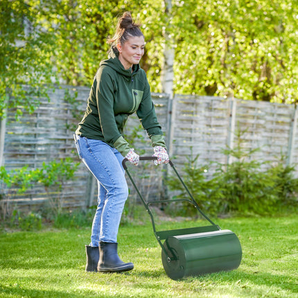 40L Steel Lawn Roller with Collapsible Handle for Even Lawn - Green