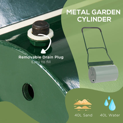 40L Steel Lawn Roller with Collapsible Handle for Even Lawn - Green